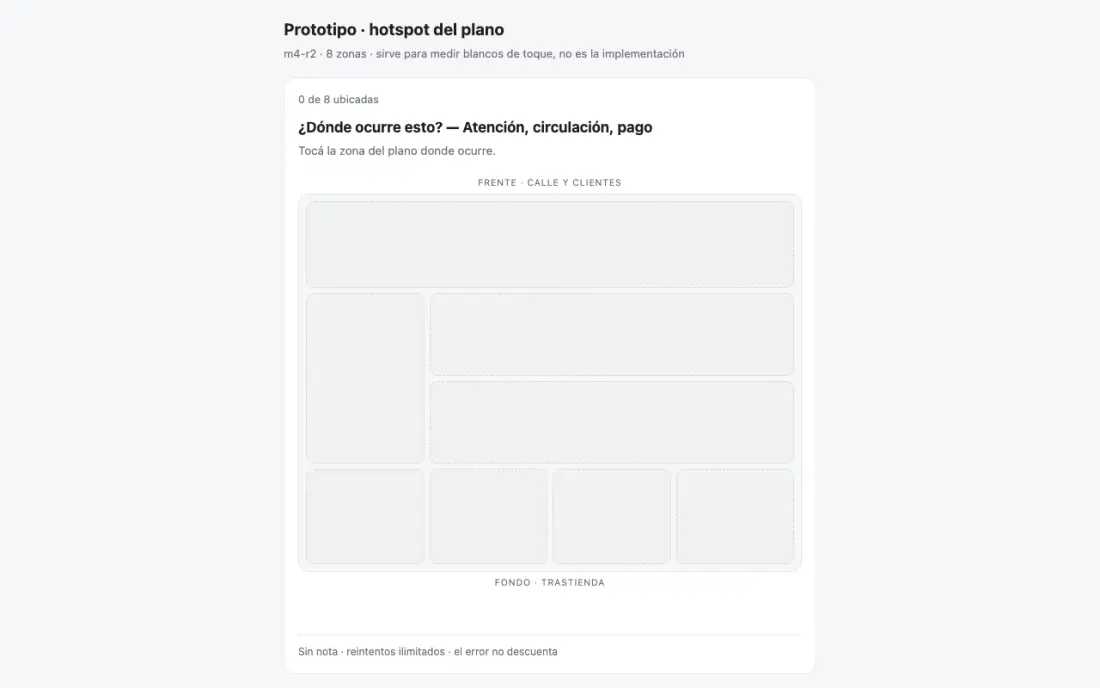 Actividad de plano con ocho zonas sin rotular para ubicar